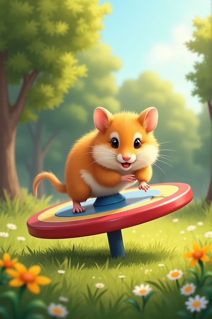 hamster、Playing on a spinning playground equipment