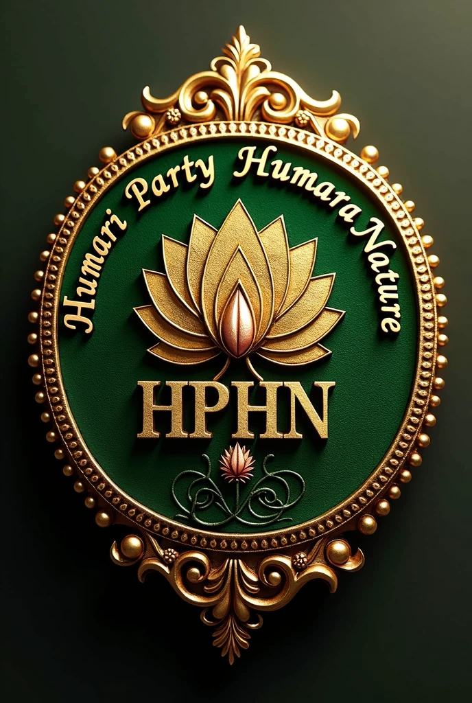 Generate brooch design of a political party name 'HPHN' mentioned on it, with slogan 'Humari Party Humara Nature', with lotus logo in centre