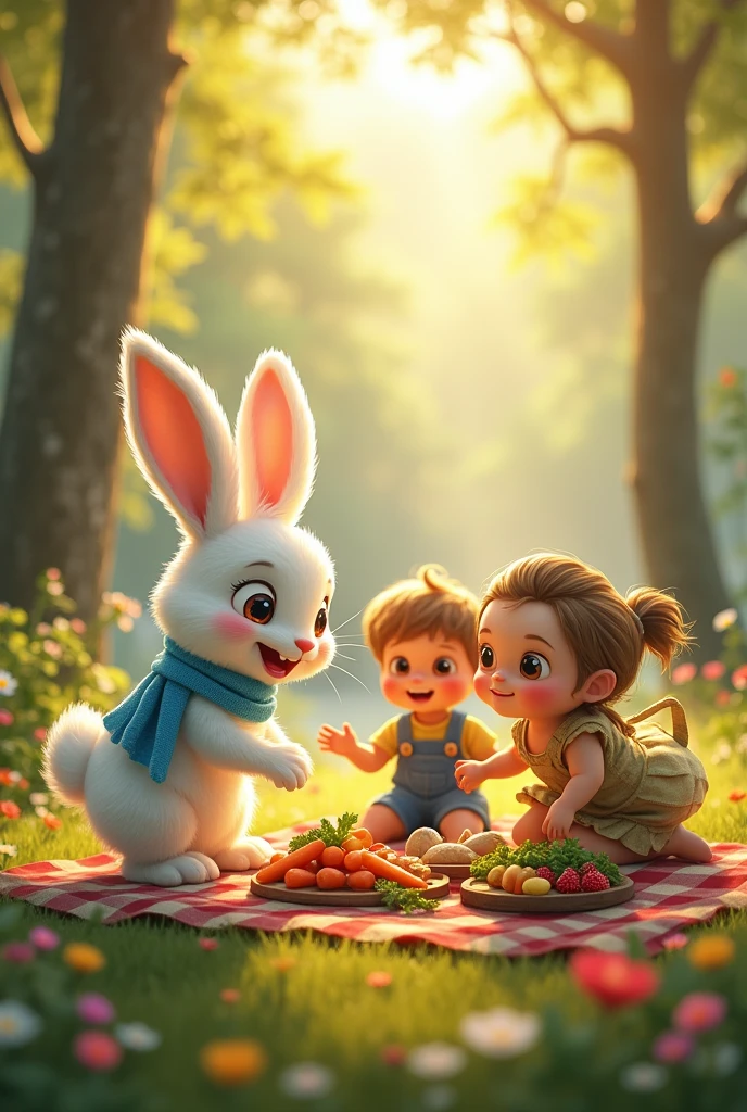 **Playful Rabbit** - A friendly and cheerful rabbit who shares a carrot picnic with Sammy and Bella, adding joy to their journey.