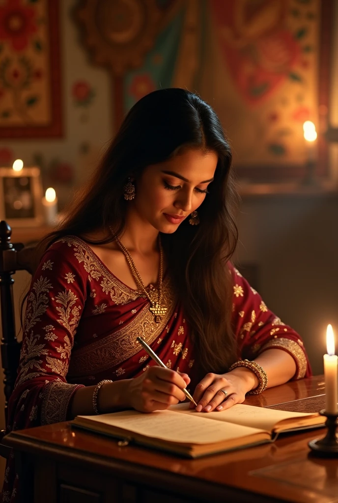 A love letter writing by a beautiful indian lady