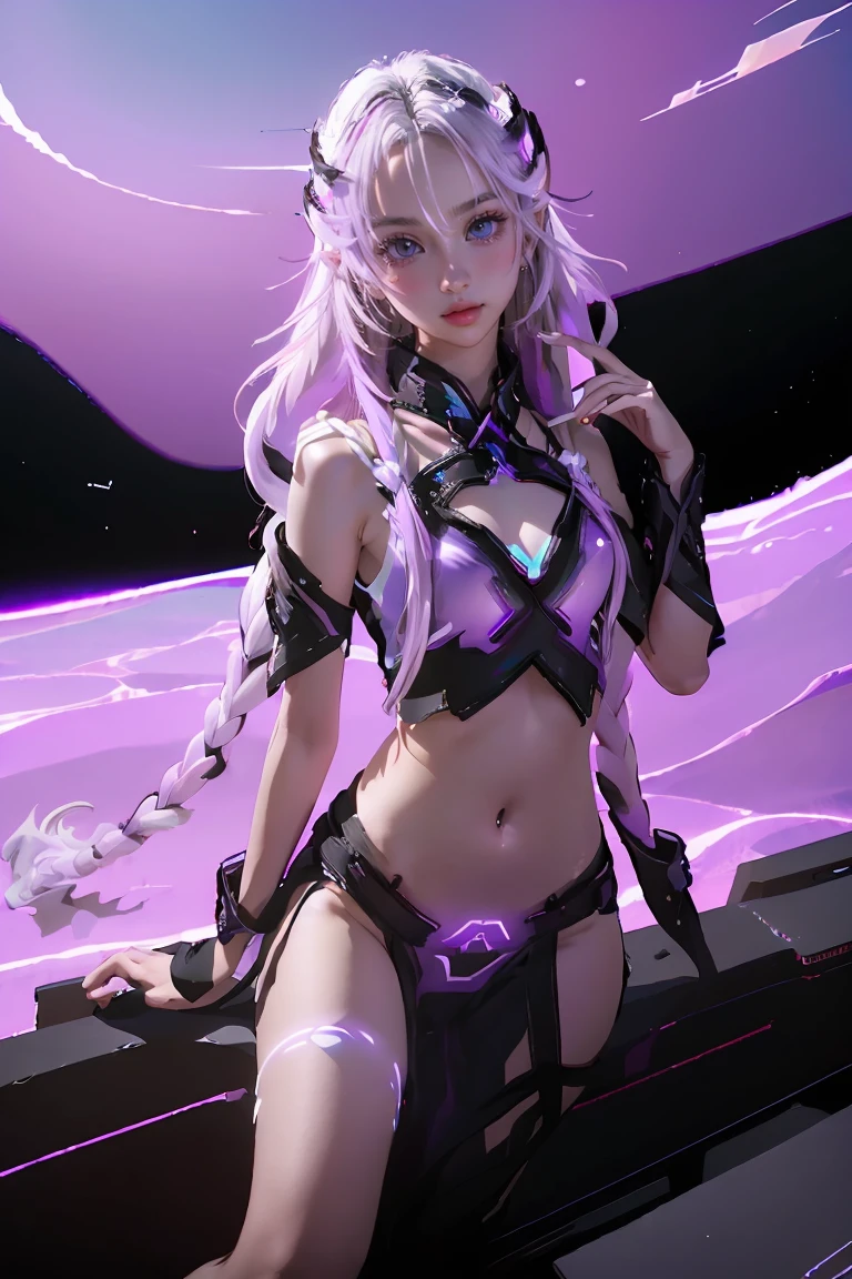 ((masterpiece, best quality, extremely detailed), volumetric lighting, ambient occlusion, colorful, glowing), a boy and a girl, (purple white gradient long hair), halo, aura, sacred, goddess,, (black outfit:1.3),
outdoors, sunset, sky, clouds, space, ((a couple shot)),