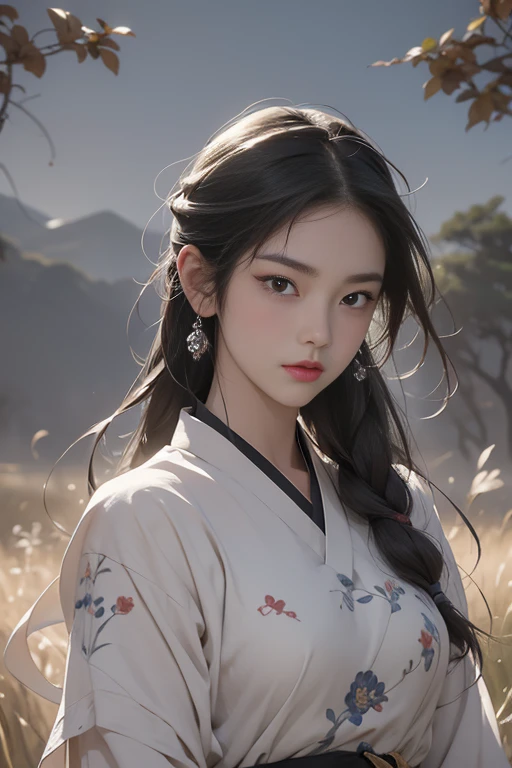 a close up of a person holding a sword in a field, a digital rendering inspired by Ju Lian, deviantart, shin hanga, qiu fang, jin kagetsu, portrait of chun - li, avatar image, heise-lian yan fang, lei min, fanart, dynasty warriors, g liulian art style, bian lian, portrait of chun li