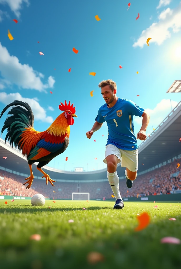 Rooster hitting football player