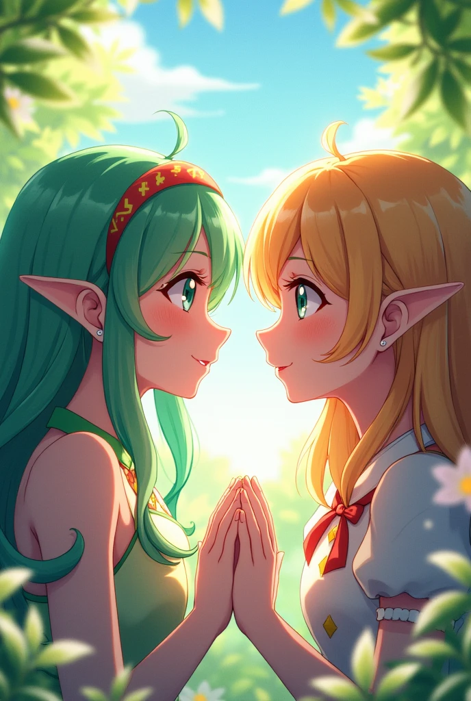score_9, score_8_up, score_7_up,source_anime, high res image,masterpiece,best quality,2girl,cute face,clear skin, Alhaitham_genshin, Navia_genshin,smile,looking each other,
