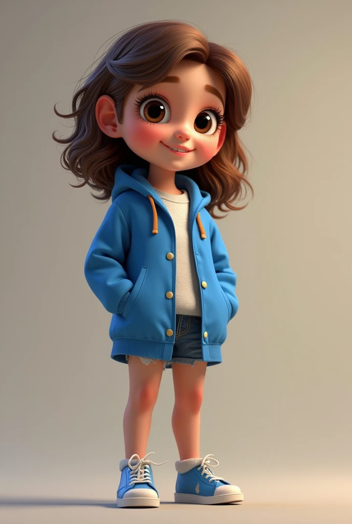 Make me an animated character with blue clothes 