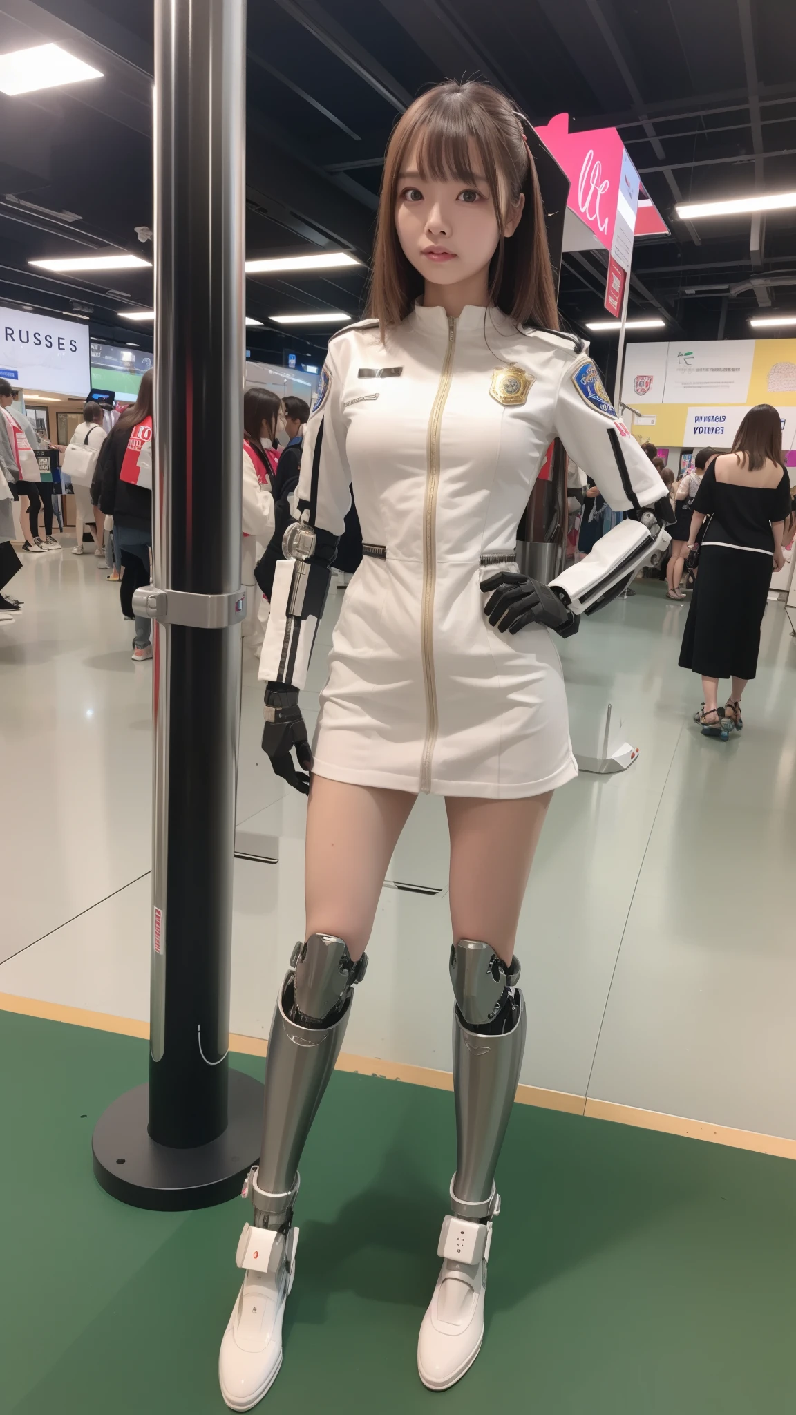 one robot woman, hyperdetailed face, Super well-formed face, armored robot, Police, robot, perfect-female-robot, perfect-mechanical-body
