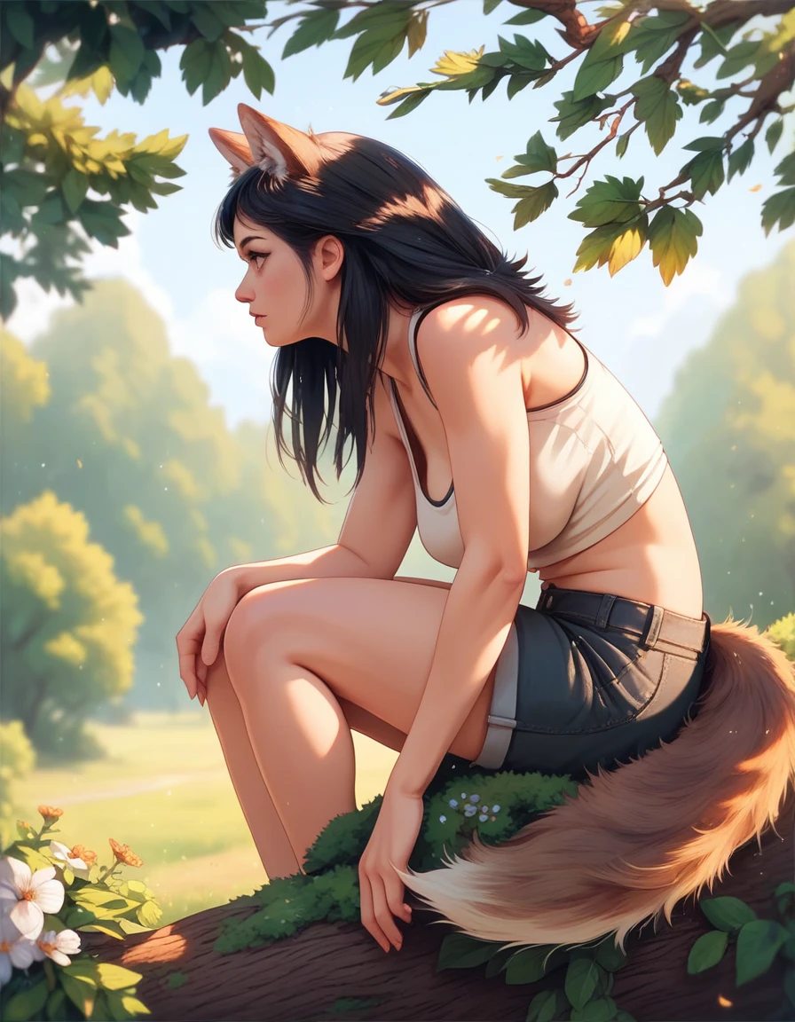 (((round face))), drooping eyes, sweat, shame, a young housewife, ecstasy face, (((lewd girl))), (((leaking pee))), ((while she is standing and straddling to hit her pubic hair against a vibrating grass trimmer handle, masturbating with complete concentration, tongue, straddling, hentai-girl, orgasm)), in the garden, trees, sky, sneakers,