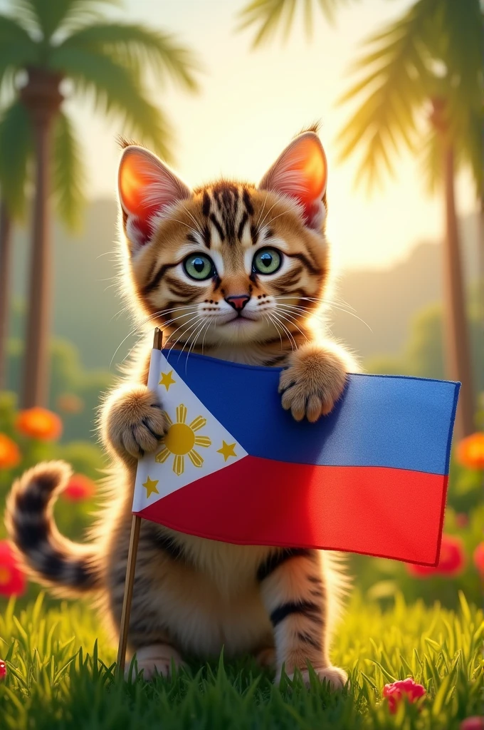 Cat holding Philippines flag 