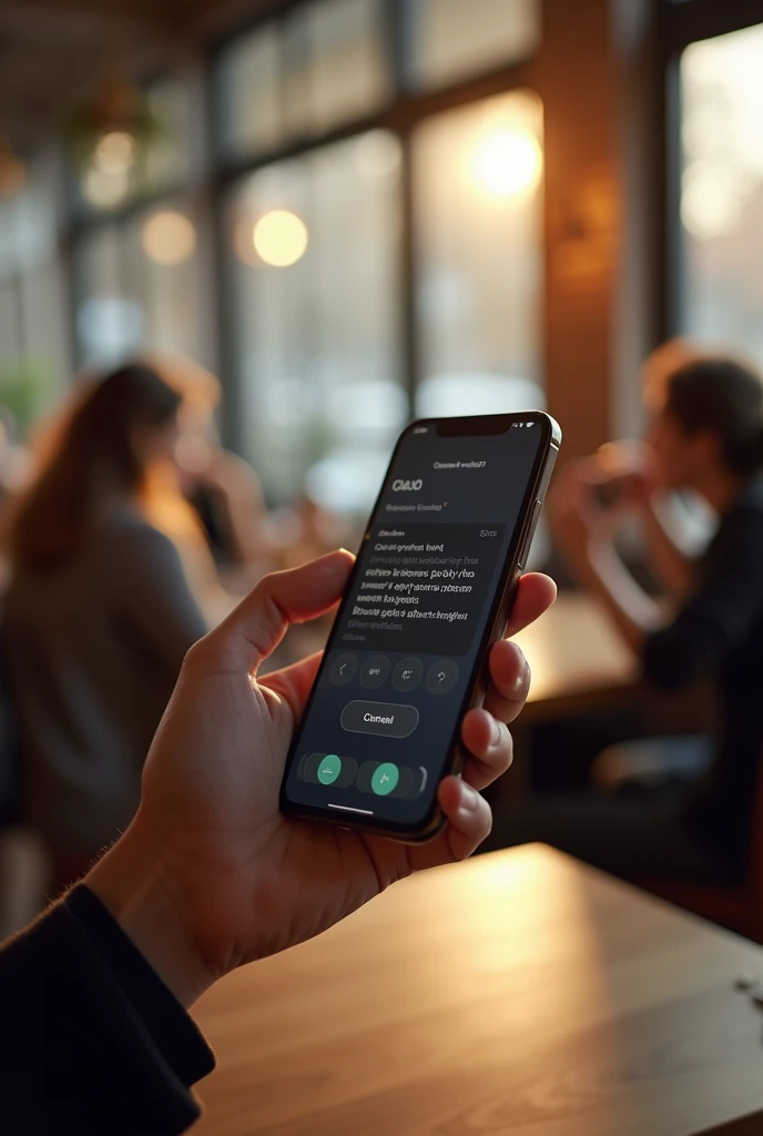 The hand holds a phone with a message.