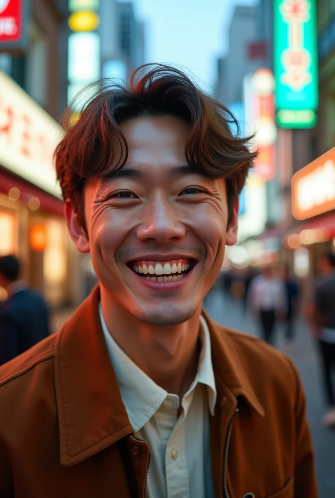 Japanese、40 years old、One man、Center Parting、Light Brown Hair、Single、Narrow eyes、Handsome、Johnny's、Idol、mushroom head、laughing、Dimples、Thin Nose、Fair skin