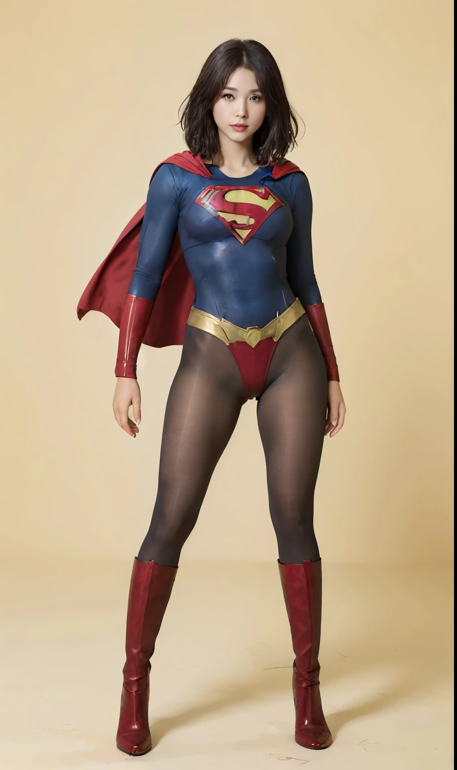 No background、(((Looking down、Looking down)))、(((Beautiful legs in black tights.)))、(((Legally express the beauty of your smile)))、((((Make the most of your original images)))、(((Supergirl Costume)))、(((Beautiful short bob hair)))、(((suffering)))、(((Please wear black tights....、Wear red boots)))、((Best image quality、8k))、((Highest quality、8k、masterpiece:1.3))、(((Preserve background )))、Sharp focus:1.2、Beautiful woman with perfect figure:1.4、Slim Abs:1.2、Wet body:1.5、Highly detailed face and skin texture、8k