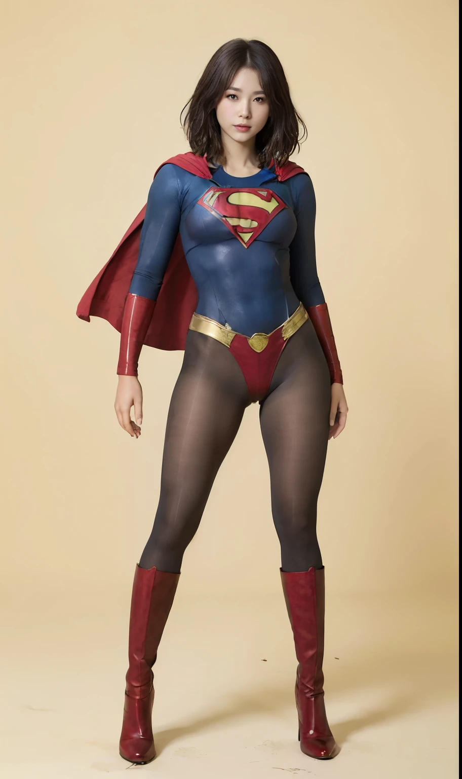 No background、(((Looking down、Looking down)))、(((Beautiful legs in black tights.)))、(((Legally express the beauty of your smile)))、((((Make the most of your original images)))、(((Supergirl Costume)))、(((Beautiful short bob hair)))、(((suffering)))、(((Please wear black tights....、Wear red boots)))、((Best image quality、8k))、((Highest quality、8k、masterpiece:1.3))、(((Preserve background )))、Sharp focus:1.2、Beautiful woman with perfect figure:1.4、Slim Abs:1.2、Wet body:1.5、Highly detailed face and skin texture、8k