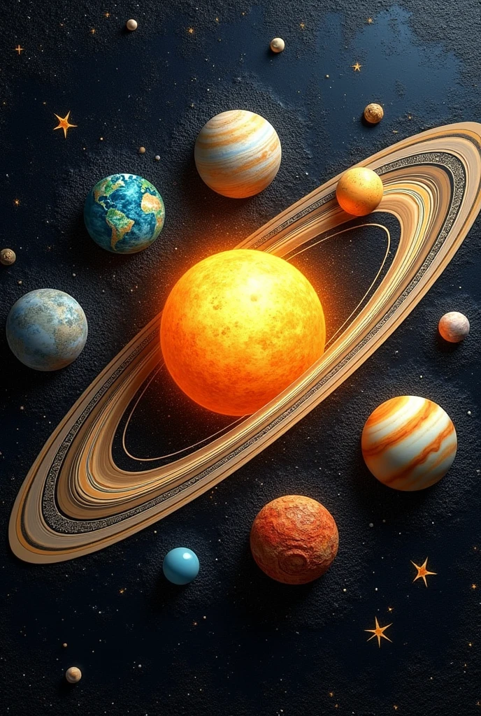 Create design for silver coin all planets in solar system in their orbits with colors