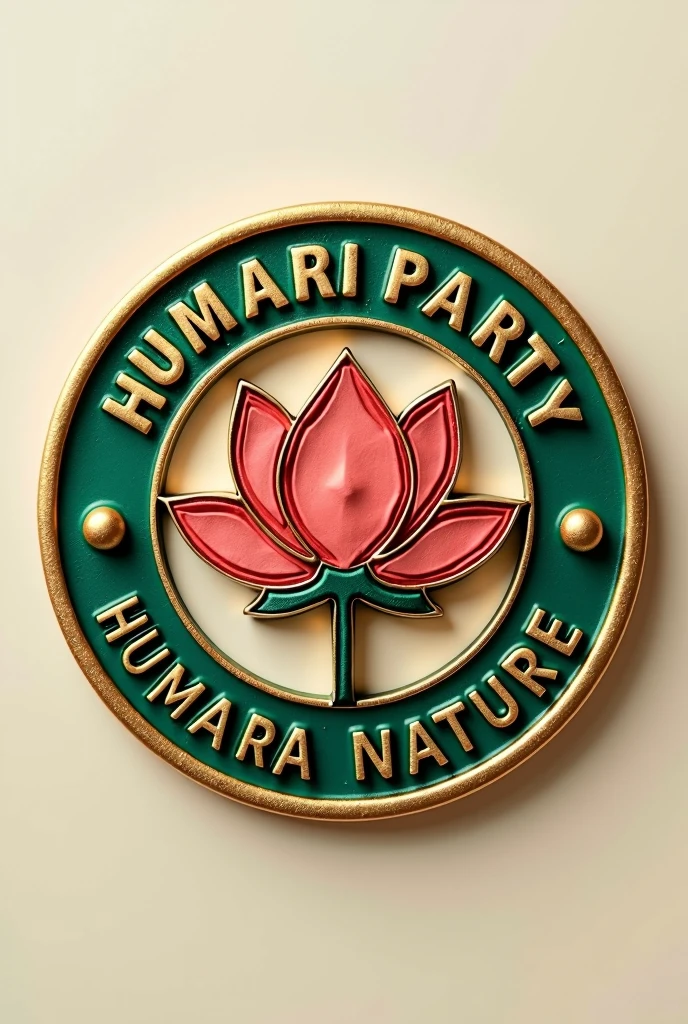 Generate brooch design of a political party name 'HPHN' mentioned on it, with slogan 'Humari Party Humara Nature', with lotus logo in centre