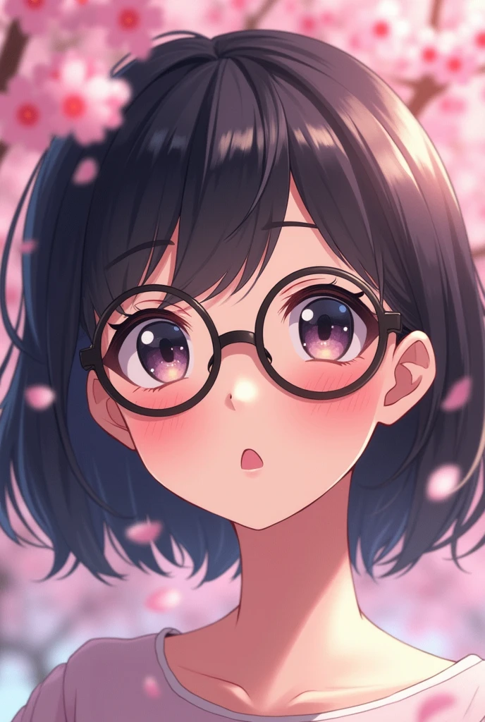 The face belonged to a Japanese girl wearing round, black-rimmed glasses.