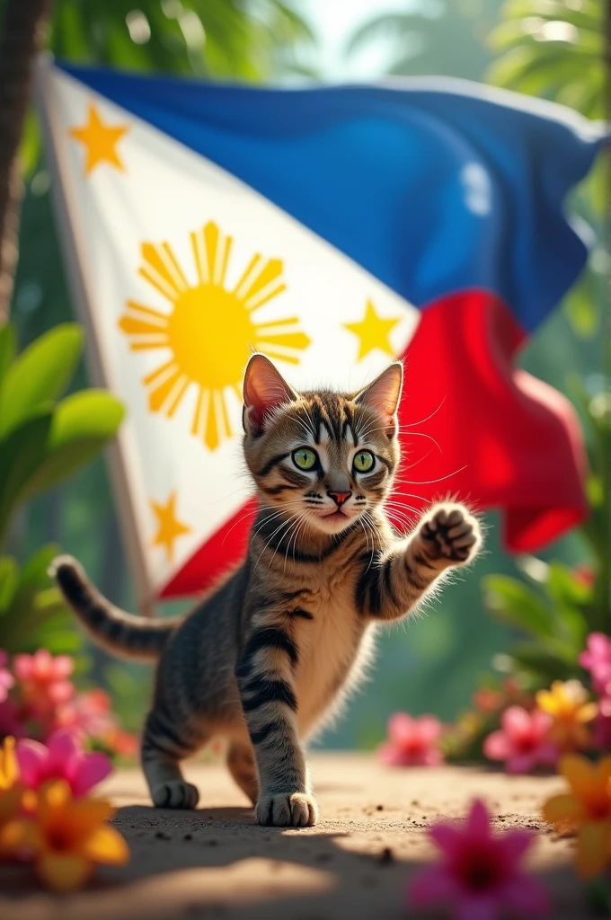 Cat playing with Philippines flag background