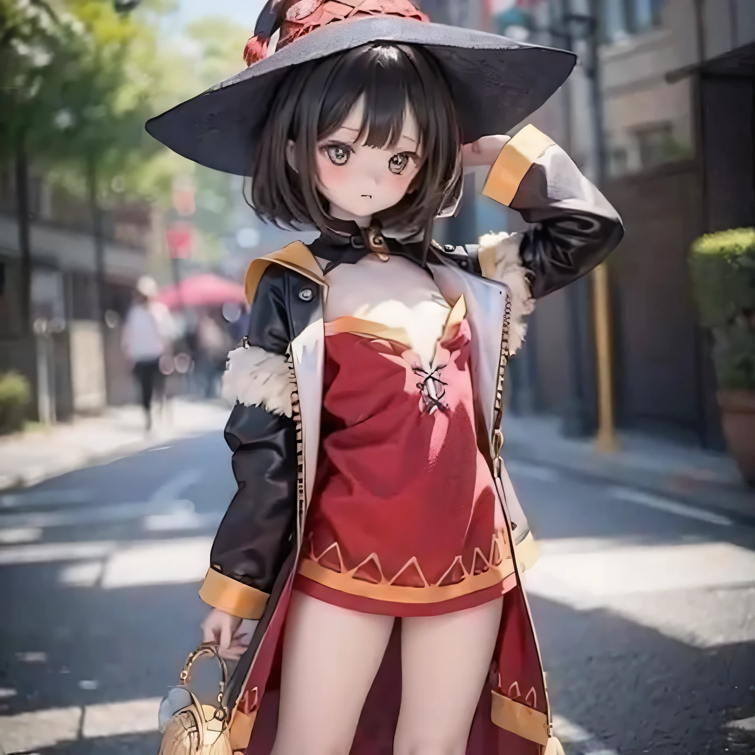 ちび Contrapposto Big Hat Flat Chest Megumin Girl Photorealistic、ちび、ミニ