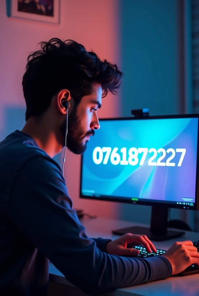 Chocolate color a boy him video editor age between 19, his dressing shirt,his beard medium drummer,his use airpots. His hair style like Hiruthikroshan. Monitor showing 0761387227 this number and another monitor showing (you want a video editor? Don't worry iam available) this letters clearly in both monitor, all monitor showing clearly in display