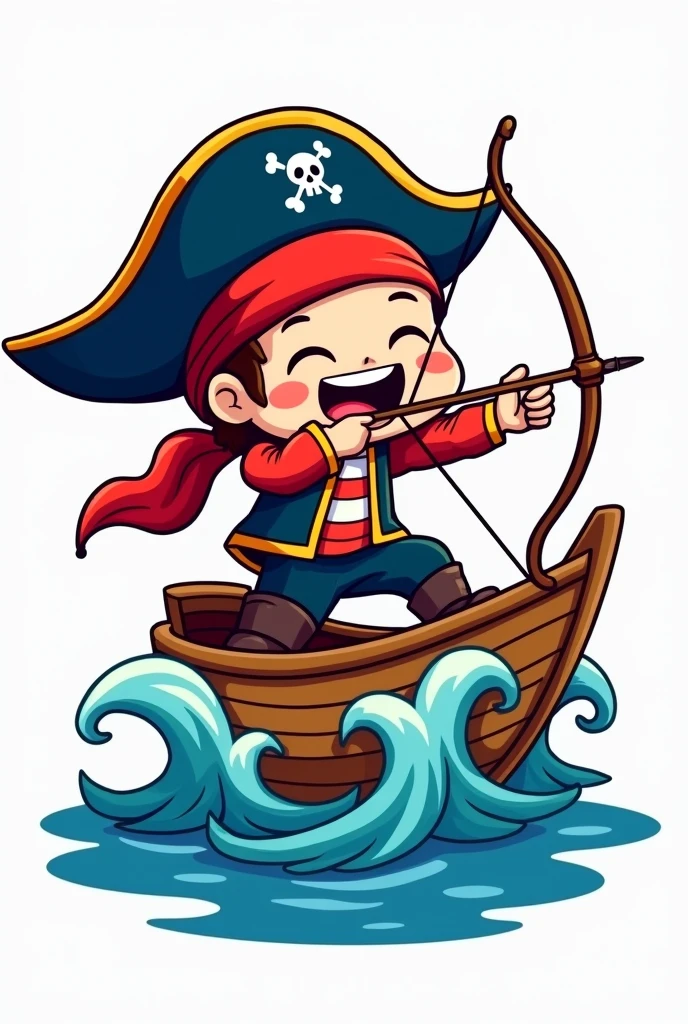 Create a logo for the archery club.Chibi style, simple.
Pirate figure sitting on a boat sailing through waves, seasick, dizzy, just archery. Cheerful style