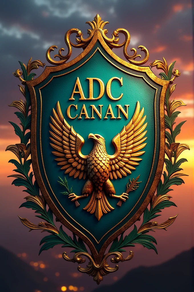 Create a shield with an eagle in the middle and above it written ADC Canaan