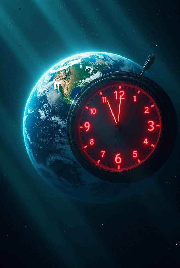 a clock counting down with planet earth in the background