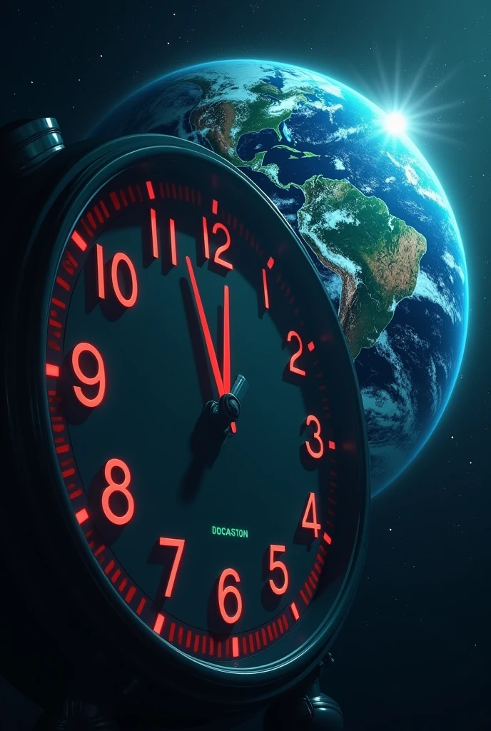 a clock counting down with planet earth in the background
