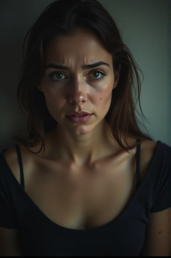 Woman fading with a pained expression asking for help to hide 