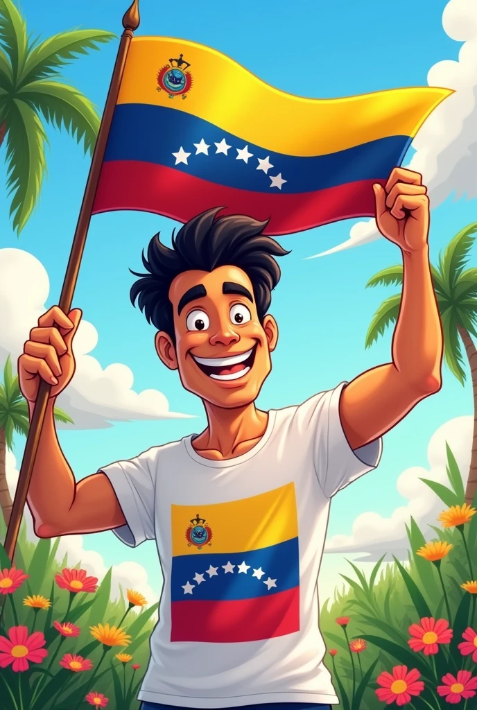 Cartoon of a man with the flag of Venezuela
 


