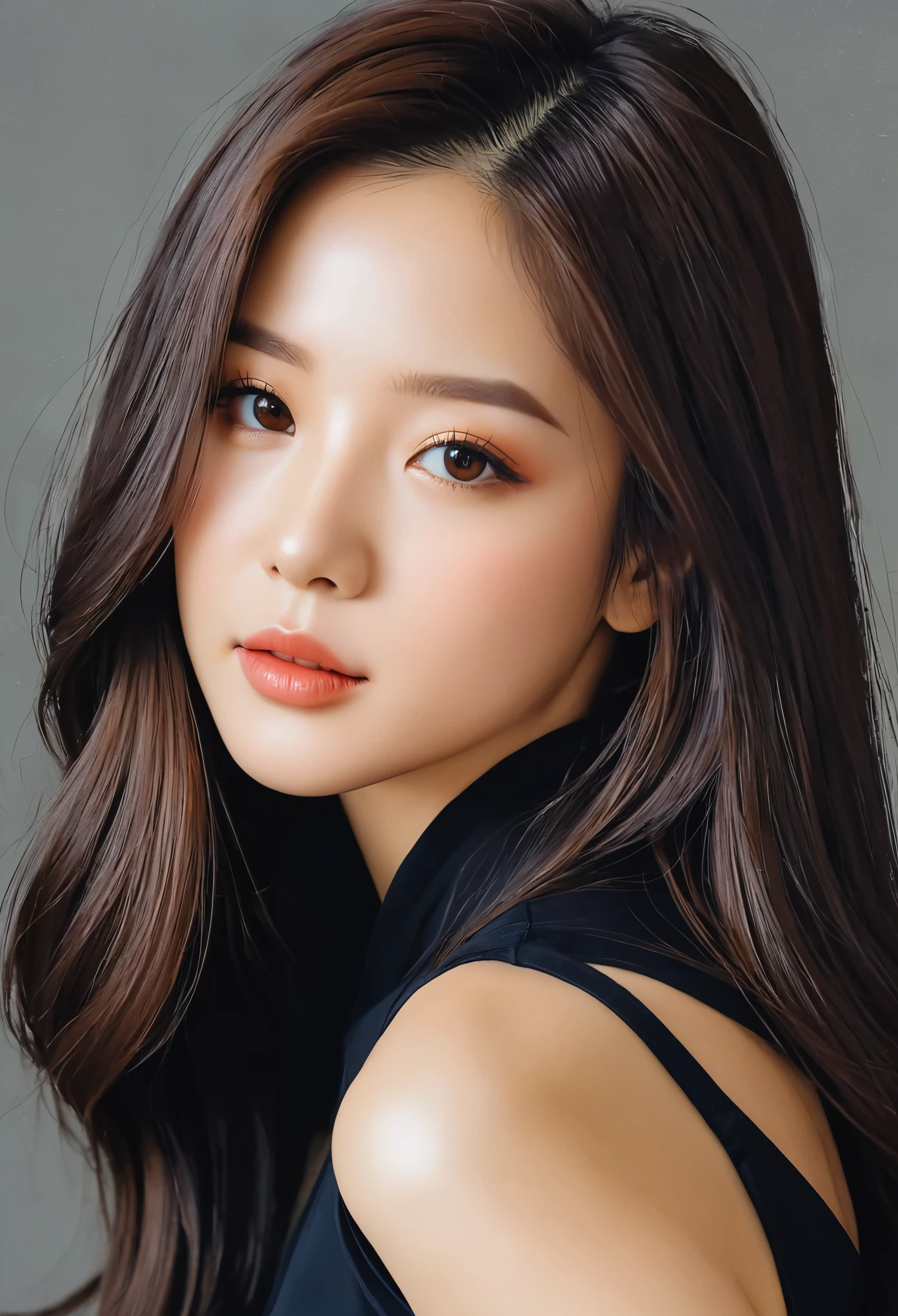 Portrait of a woman with long hair and a black shirt, Digital illustration portrait, In the art style of Bouwater, Blackpink&#39;s Joshi portrait, Digital Portrait, Digital Art Portrait, Realism art style, High-quality portraits, 🤤 Portrait of a Girl, Realistic art style, # The best digital paintings ever, #The best digital paintings ever, Shiny digital painting