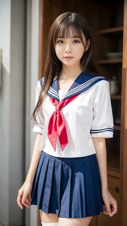 （She is wearing only the jacket of a traditional Japanese school uniform, a sailor suit.：1.4）,　((She is not wearing a skirt.：1.4)),　((彼女フリルの着いたWhite lace pantiesが見えています：1.4)),　((White lace panties：1.4))　((White lace panties：1.4))　((She is only wearing a sailor uniform jacket.：1.4))　((White lace pantiesが見えています：1.5))　　