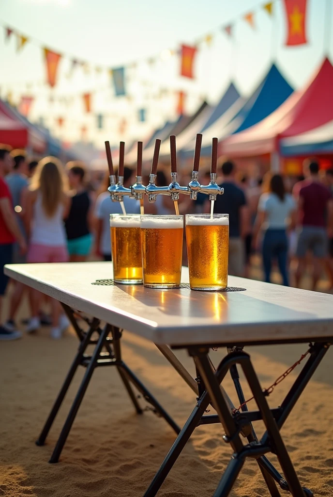 A folding table that is easy to assemble to install 3 beer dispensers at festivals, in plan format to recreate the reality of 2 meters by 0,80 mt, It should be lightweight and easy to carry, Show me the folding part