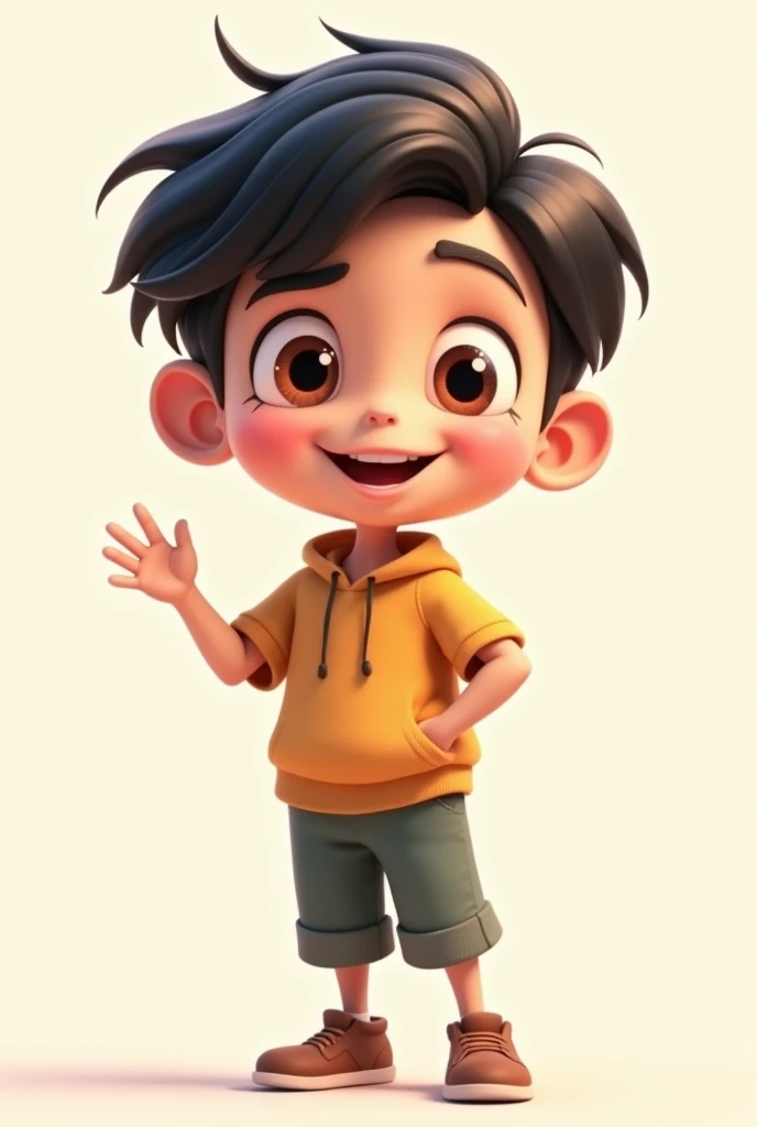 Simple anima boy character standing ( black hair ) (brown eyes) (hand in explaining gesture) no background