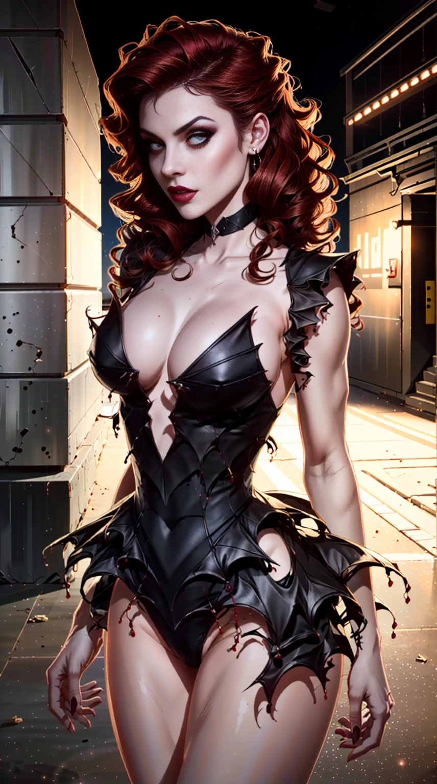 (work of art:1.2, best qualityer), (Actual image, details Intricate), (1 lady, standing alone, curvy upper body, big fit ass ) The clothes are red and gold.:avantgarde,avantgarde,Try it on the look:curls,Dramatic Makeup,Unconventional fashion choice behavior:rebelliousness、Non-conformist、Place of provocation:demon eyes,Urban Art District、Locais de música underground Hobbies:Participation in punk shows、Creating mixed media art、Experience different subcultural values:individuality、really、Creative expression of inspiration:gothic art、counterculture icons,Character traits of the avant-garde art movement:boldness、boldness、act outside the box