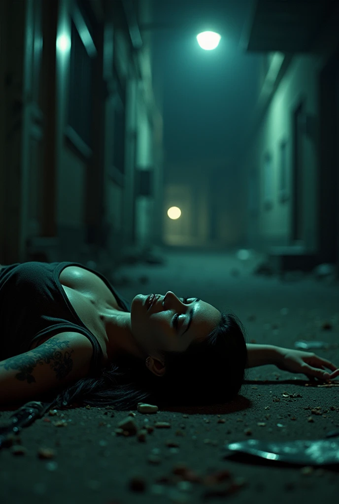 4k, ultra realistic, realistic, textured skin, crime scene, knife, stabbed, woman, rated pg, dead body
