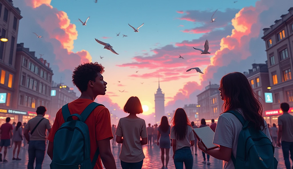 people wandering the streets and looking up at the sky, searching for meaning