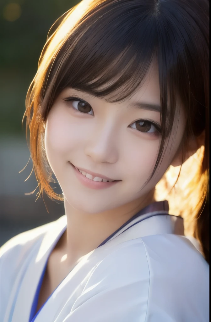 best quality, face focus, soft light, ultra high res, (photorealistic:1.4), RAW photo,(Shinozaki Ai), white skin, kawaii, 1 Japanese girl, solo, cute, (smile), (pupil, lights in the eyes),  detailed beautiful face, Medium-sized breasts,(high resolution detail of human skin texture),(long hair),(portrait), upper body, white traditional kimono