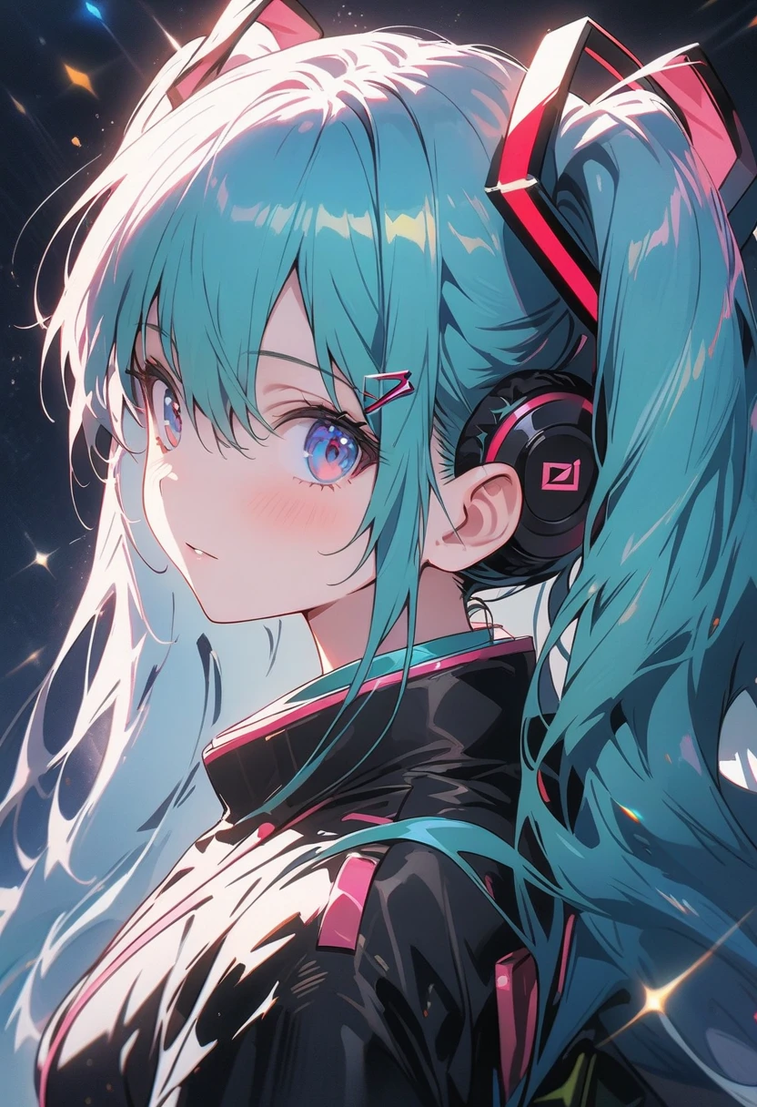 ((hatsune miku)), look up at the sky, sparkling eyes, the night sky shining like a galaxy, long shot, pale skin, tired face, 8k,wallpaper of extremely detailed CG unit, ​masterpiece,hight resolution,top-quality,top-quality real texture skin,hyper realisitic,increase the resolution,RAW photos,best qualtiy,highly detailed,the wallpaper,cinematic lighting,ray trace,golden ratio, long shot, 