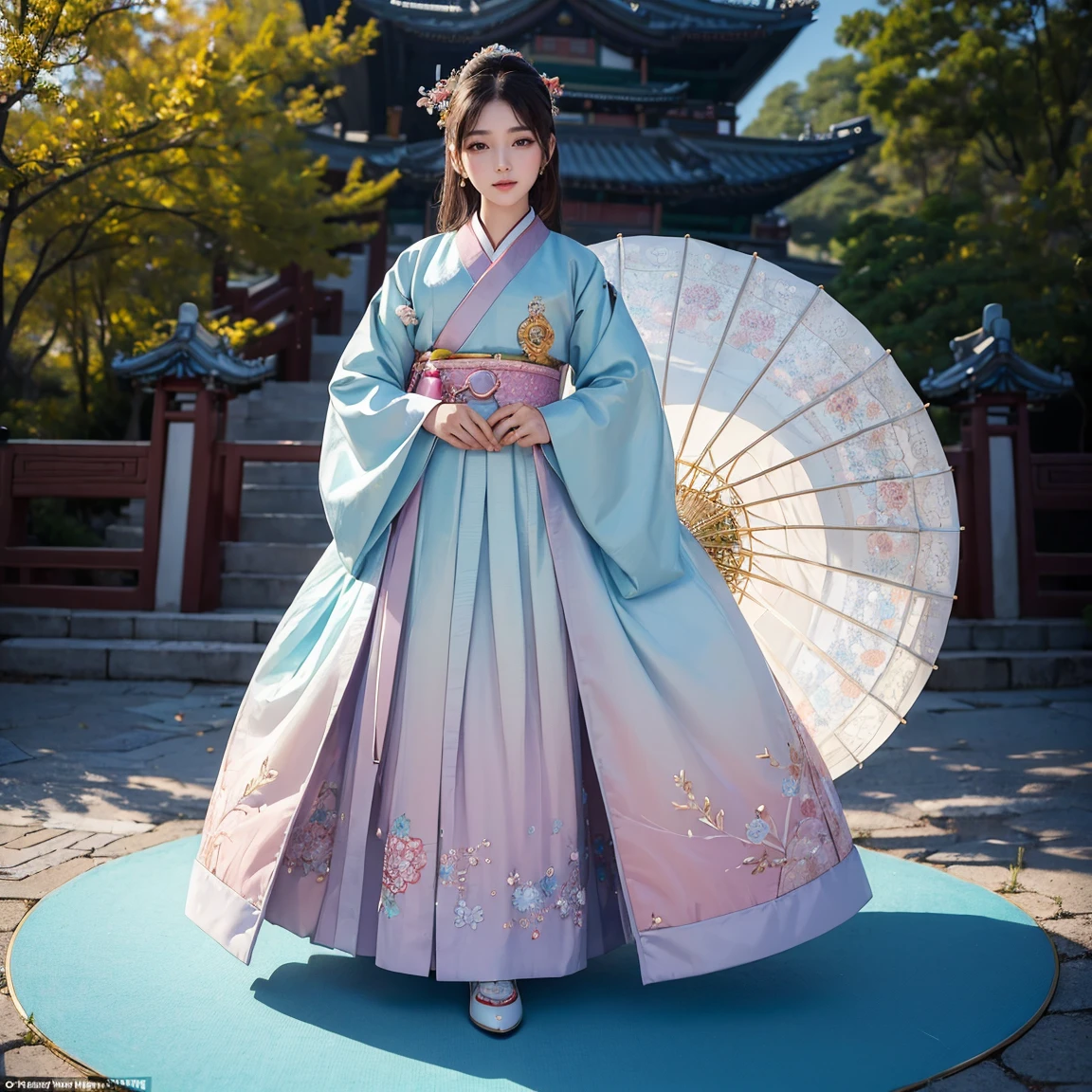 (masterpiece, best quality:1.5), ultra detailed, high resolution, 16k, the most beautiful face in the world, perfect face, delicate facial features, highly detailed beautiful face and eyes, shiny skin, highly detailed background, elaborately designed, fine cloth texture, perfect anatomy, BREAK, (gorgeous and stunning lady in hanbok:1.3), perfect make-up, deeply in love, full of elegance, solo, (full body:1.5), (Chang Gyeong Gung palace:1.3)