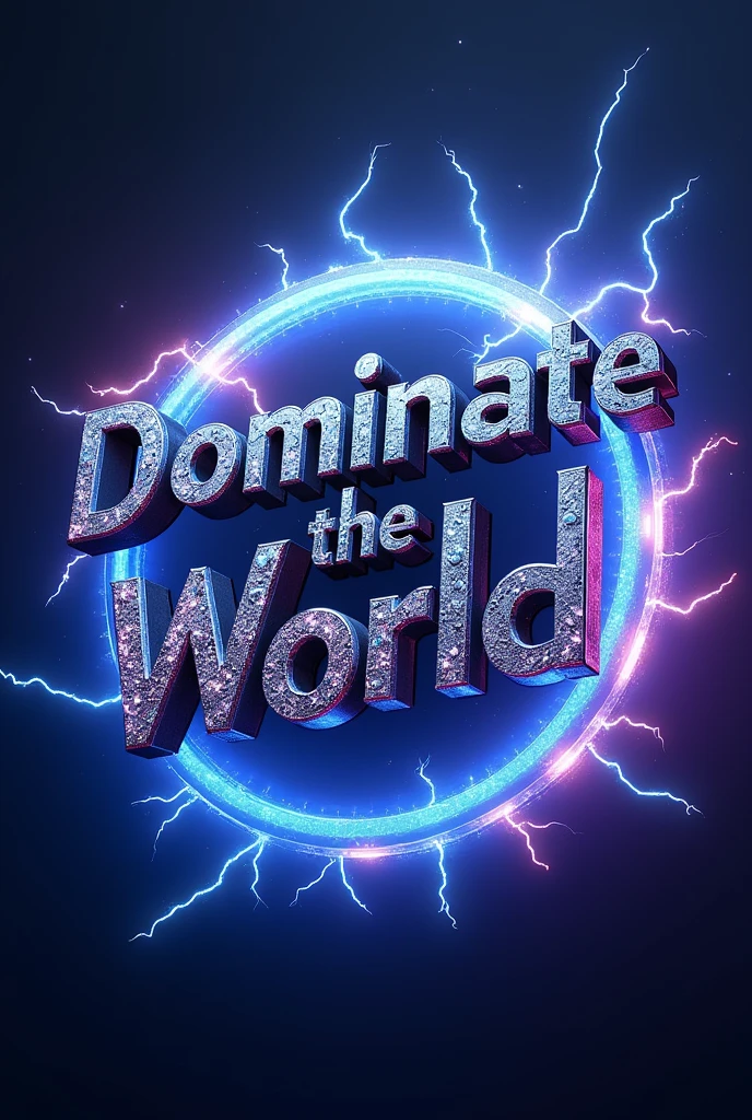 An awe-inspiring 3D render of futuristic typographic, showcasing the phrase “Dominate the World”，with a captivating celestial design. each letter meticulously crafted, featuring a central cylindrical body, a smaller capsule structure, and an abundance of buttons and gears. a vibrant blue halo surrounding the word adds cosmic energy to the composition. adorned with swirling blue lightning on a deep purple background, Enhance the otherworldly atmosphere. This innovative and Movie design exudes a sense of energy and innovation, Perfectly evoking and inspiring., photo, typographic, 3D Rendering, Movie