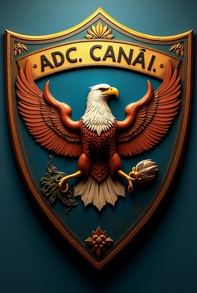 Create a shield with an eagle in the middle and written on top ADC CANAÃ without N at the end, just Ã

