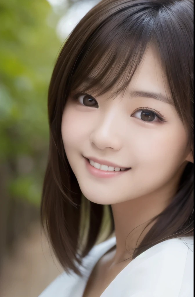 best quality, face focus, soft light, ultra high res, (photorealistic:1.4), RAW photo,(Shinozaki Ai), white skin, kawaii, 1 Japanese girl, solo, cute, (smile), (pupil, lights in the eyes),  detailed beautiful face, Medium-sized breasts,(high resolution detail of human skin texture),(long hair),(portrait), upper body, white traditional kimono