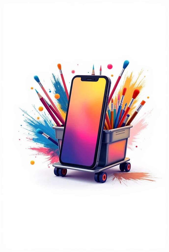 Create a logo that has a phone, a wall art , a trolley cart. 