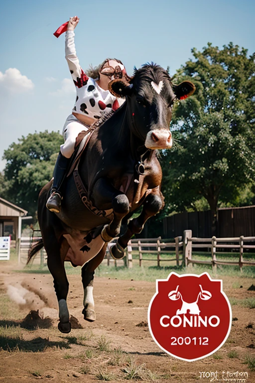 cow,jumping,red, logo