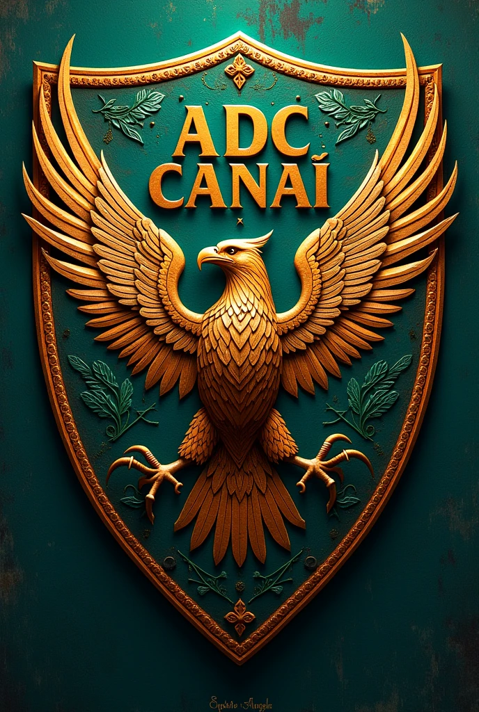 Create a shield with an eagle in the middle and written on top ADC CANAÃ without N at the end, just Ã

