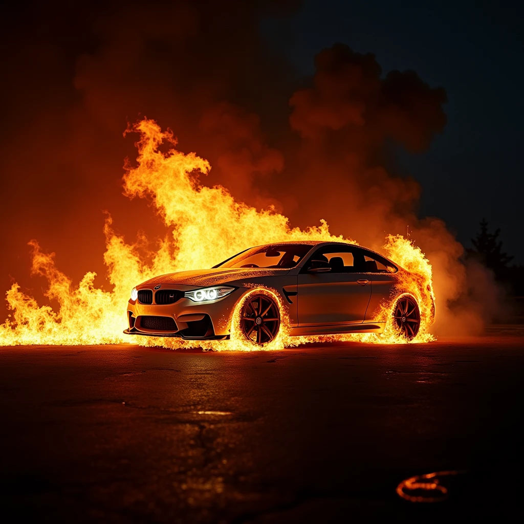 Rims of a car on fire