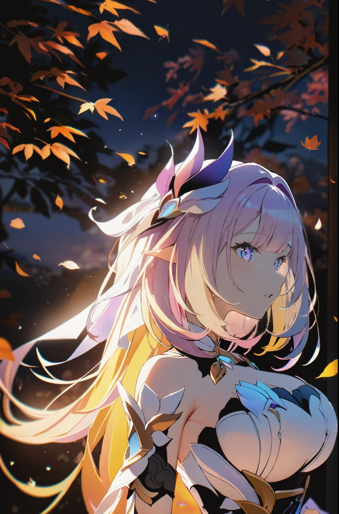1girl,elysia_\(honkai_impact\),(8K, Highest quality, masterpiece:1.2),(Highest quality:1.0), (Ultra-high resolution:1.0), watercolor, Beautiful woman, shoulder, Hair Ribbon, Agnes Cecil, Half Body Portrait, Very bright and luminous design, pastel colour, (ink:1.3), Autumn Light,large breasts 