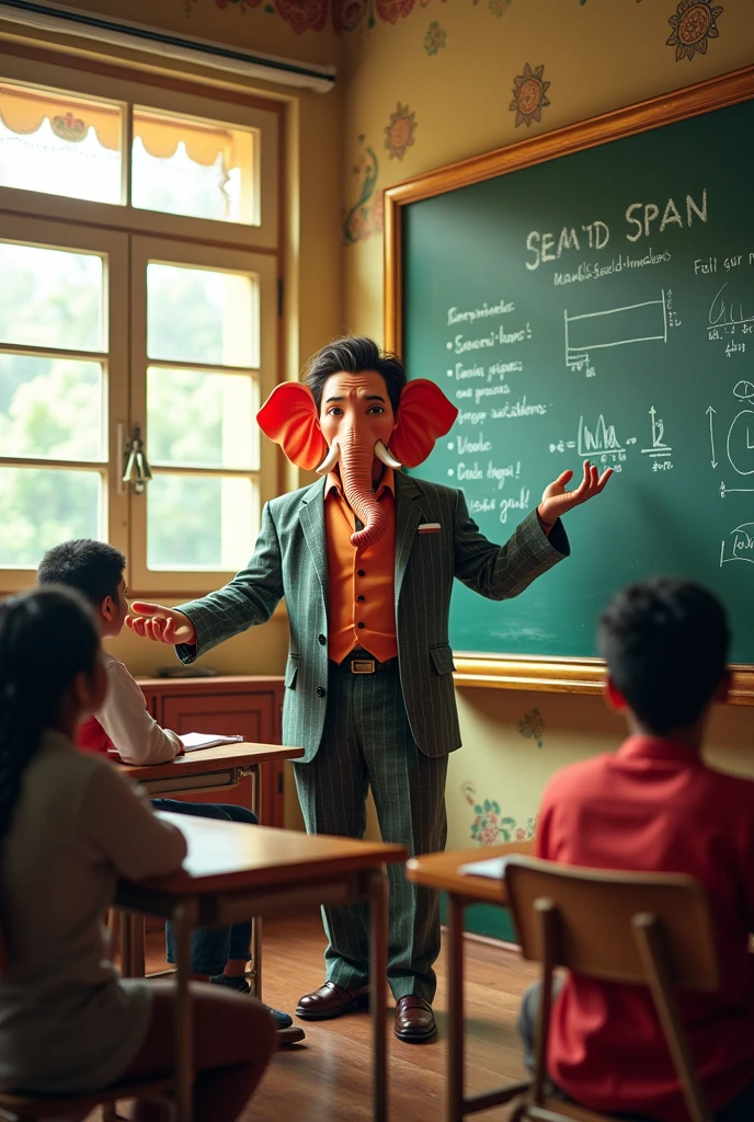 Lord ganesha teaching as teacher wearing office suit to students 