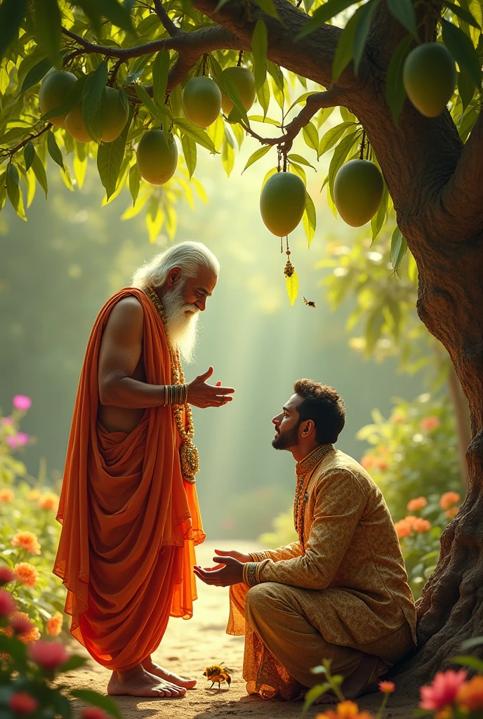 Then the Indian old man stood by that mango bag plant and began to explain something to that Indian Mel Prince. Then the Indian prince touches the feet of the Indian old man