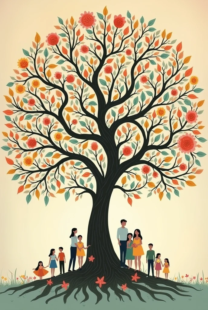 complex family tree with stepdad and stepmoms and grandparenfs from roots to up, branches family simple 