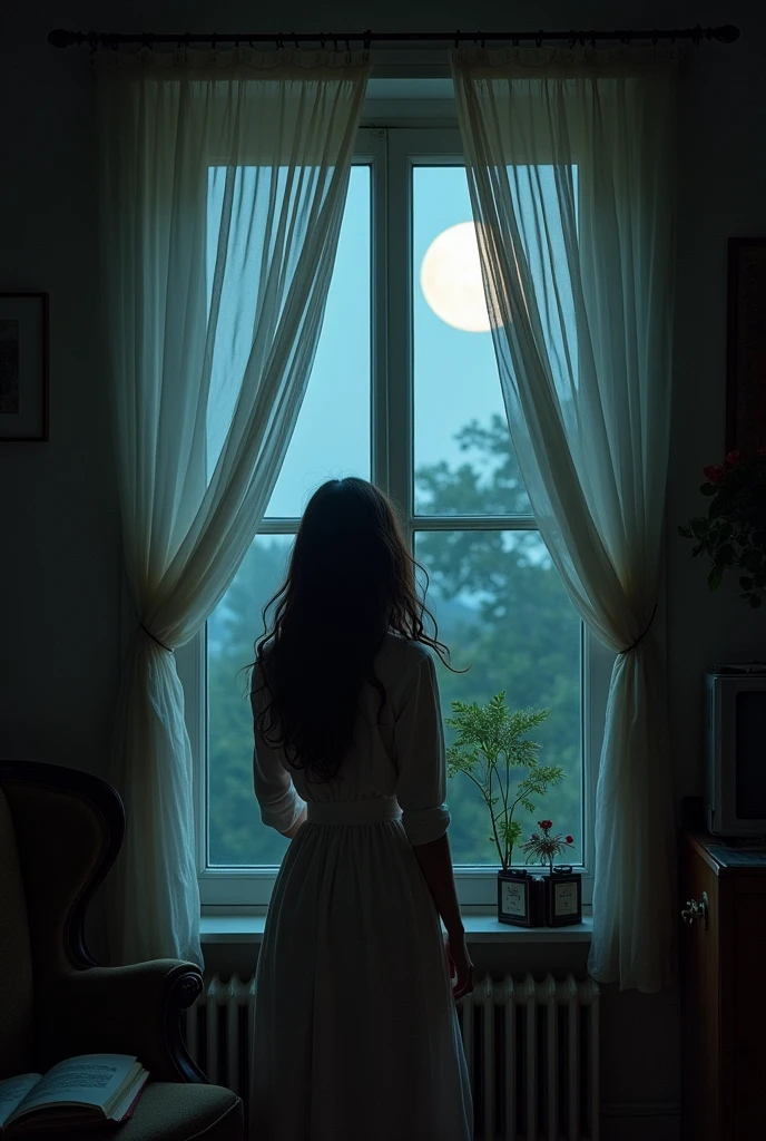 Wind thrusting through open window at night